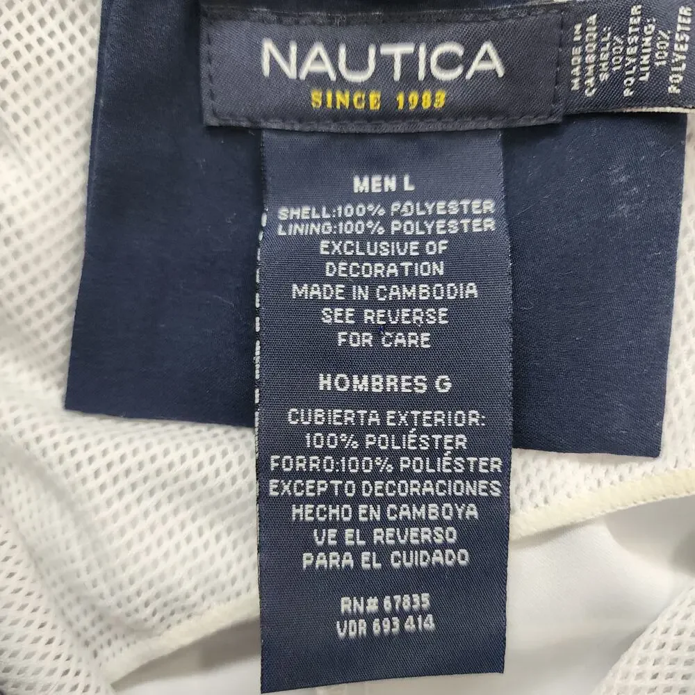 NAUTICA Board Shorts Mens L‎ Blue Deepwater Fish Print Tie Front Swim Trunks